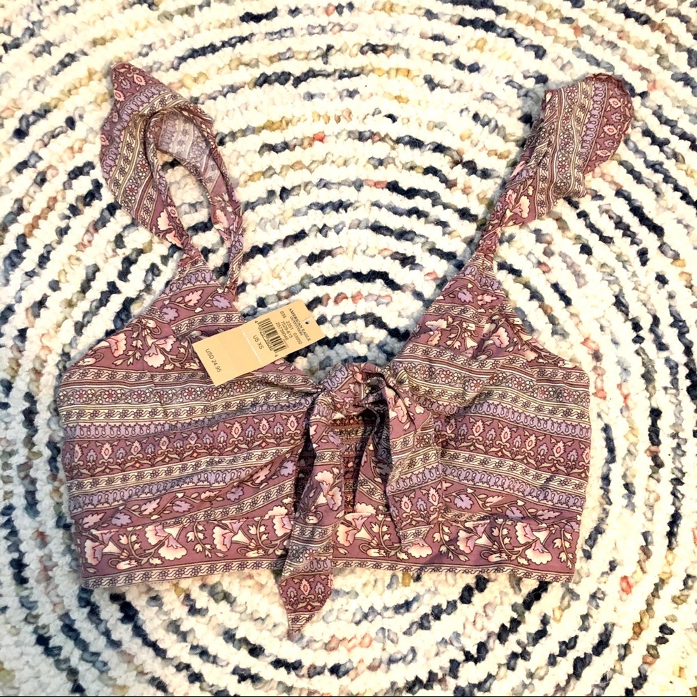 NWT AEO XS boho cropped top flutter sleeve